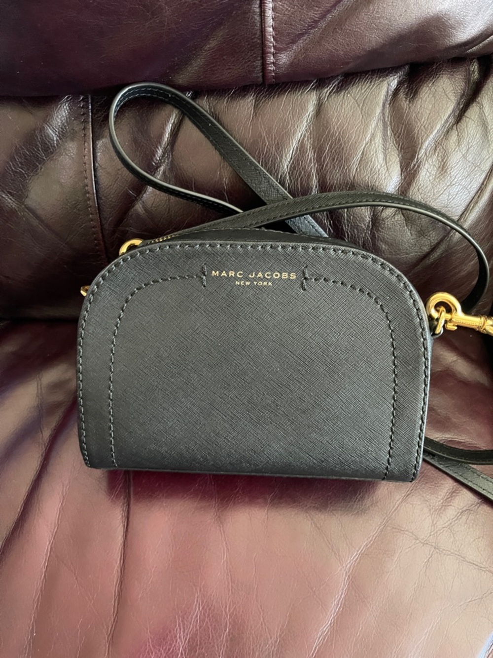 Marc Jacobs Black Saffiano Leather Mini Crossbody with Gold Hardware